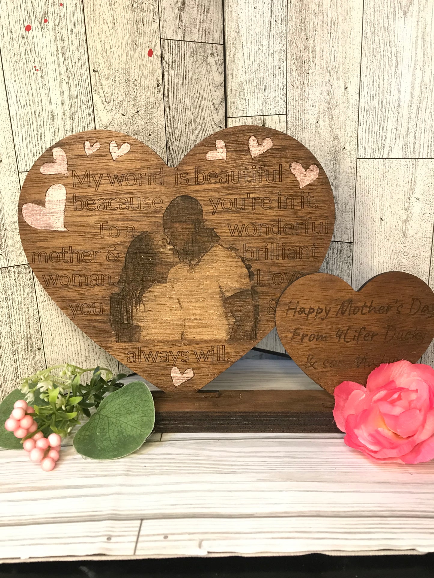 Single Wooden Heart Plaque with Laser Engraved Photo