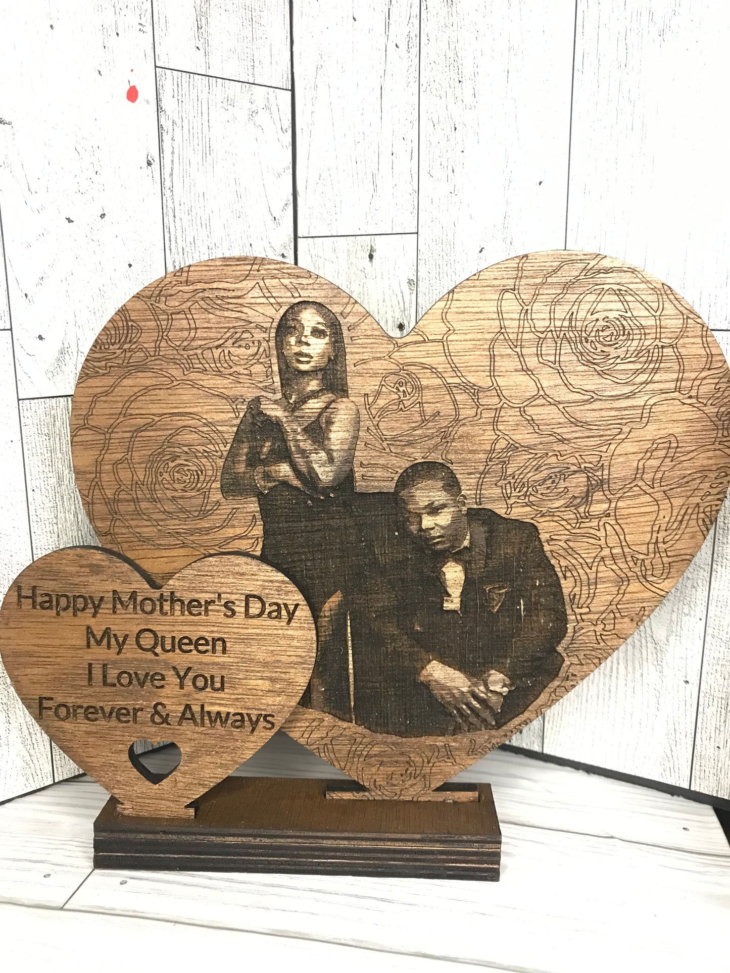 Single Wooden Heart Plaque with Laser Engraved Photo