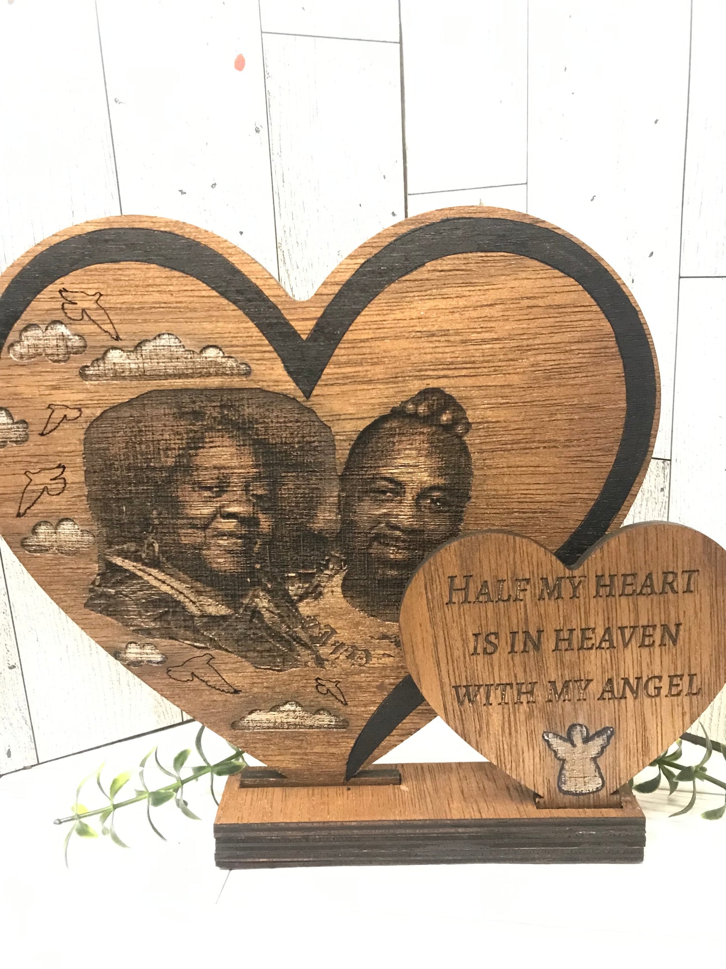 Single Wooden Heart Plaque with Laser Engraved Photo