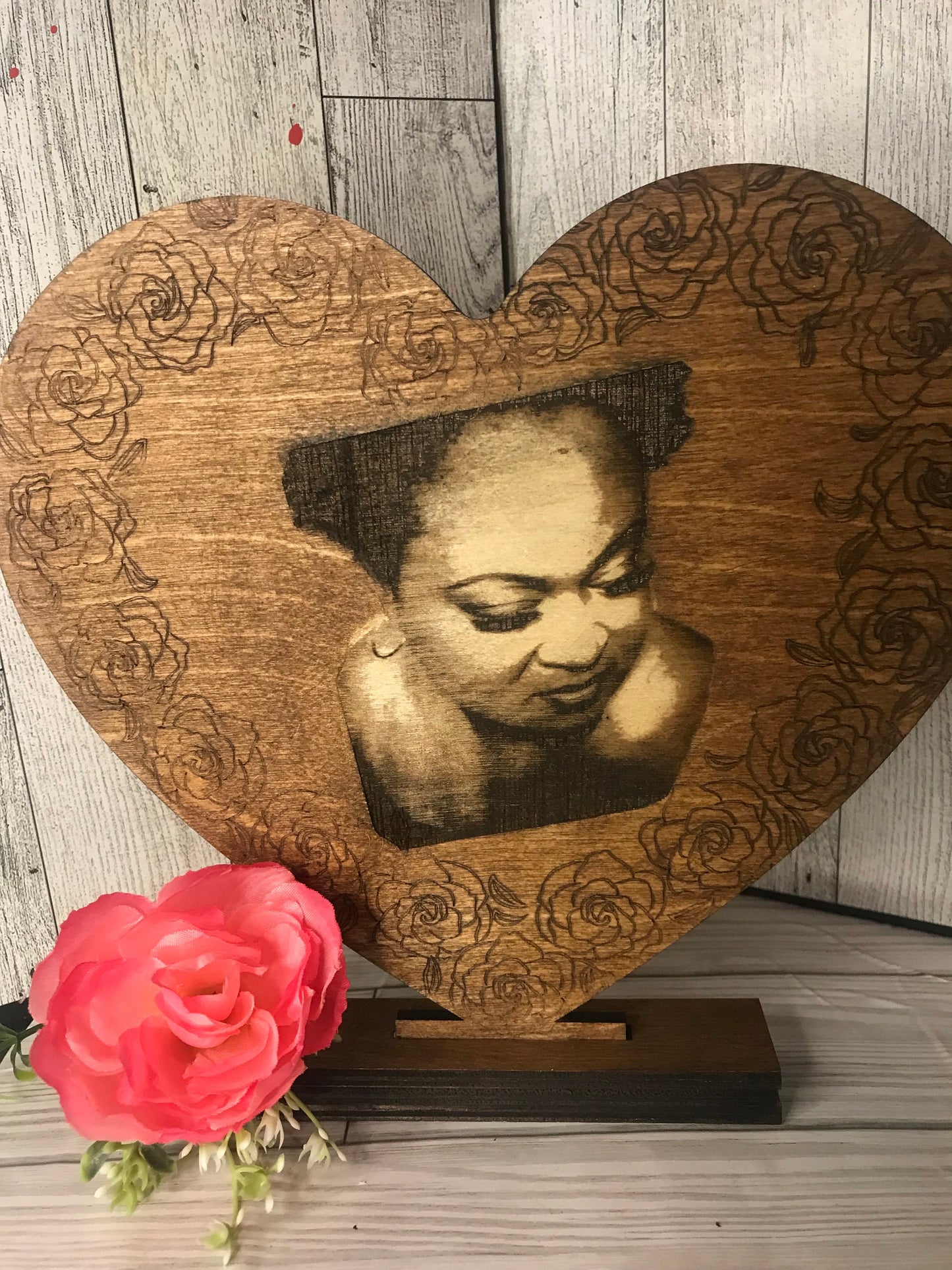 Wooden Heart Plaque with Laser Engraved Photo