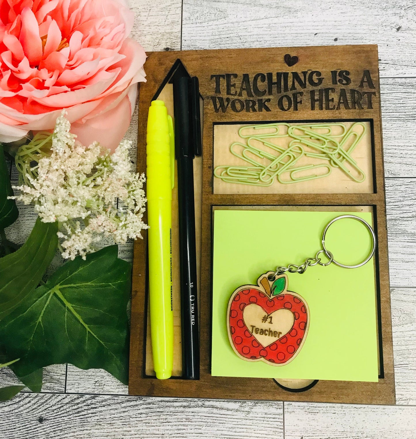 Custom Laser Cut and Engraved Wooden Apple Keychain, Teacher Bag or Purse Charm