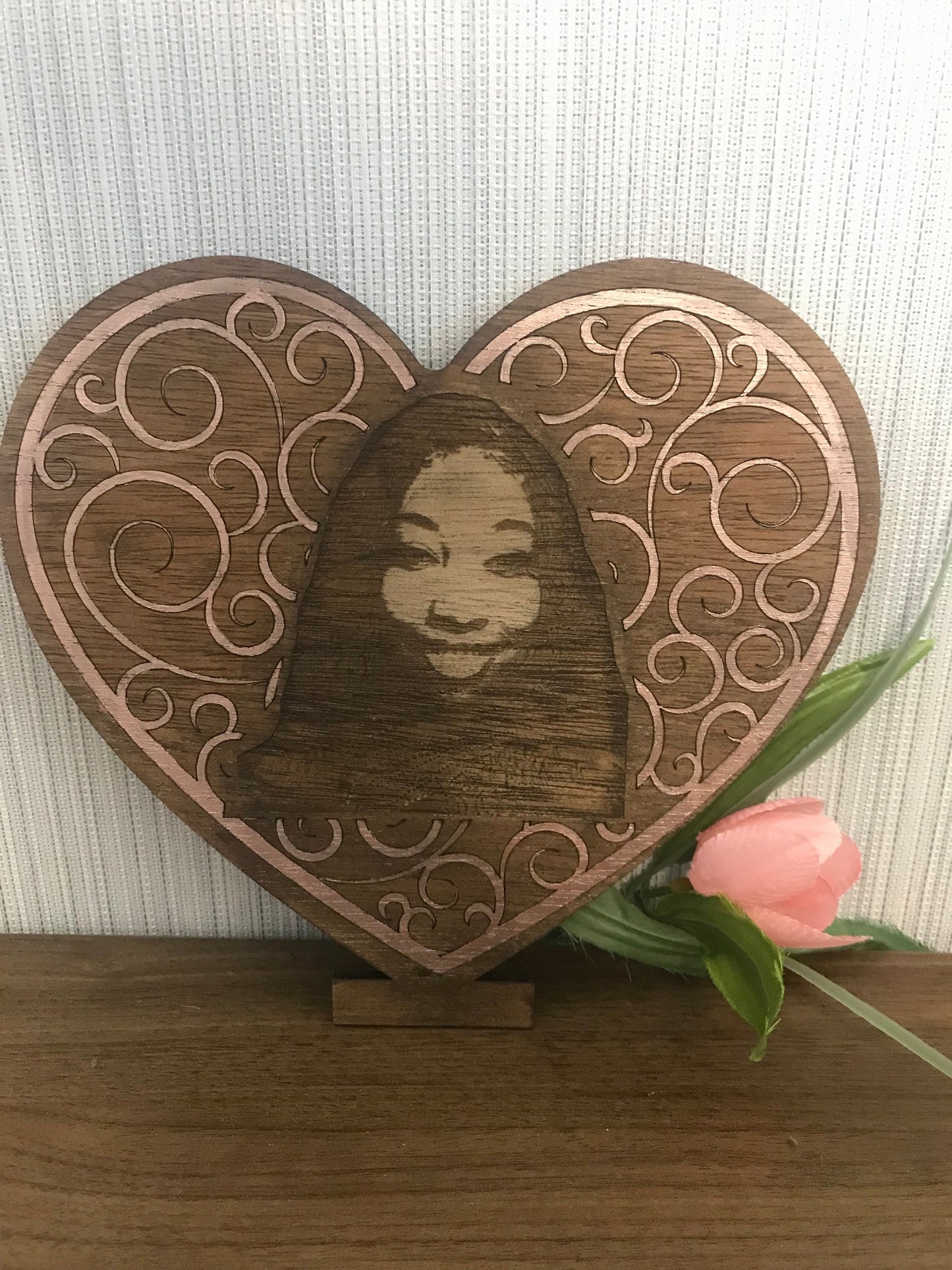 Wooden Heart Plaque with Laser Engraved Photo