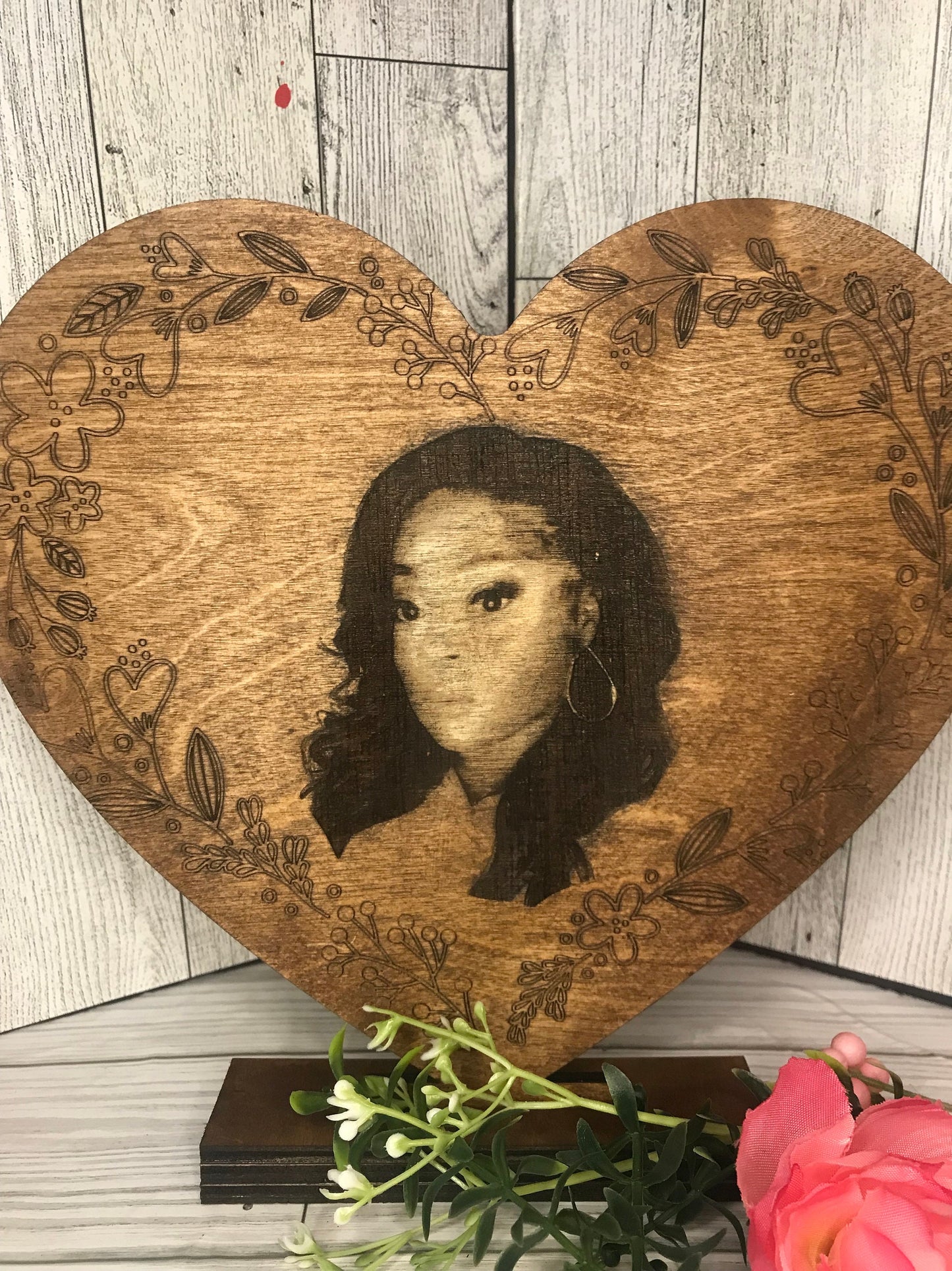 Wooden Heart Plaque with Laser Engraved Photo