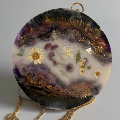 Milk Bath Floral Purple Black and White Resin Purse