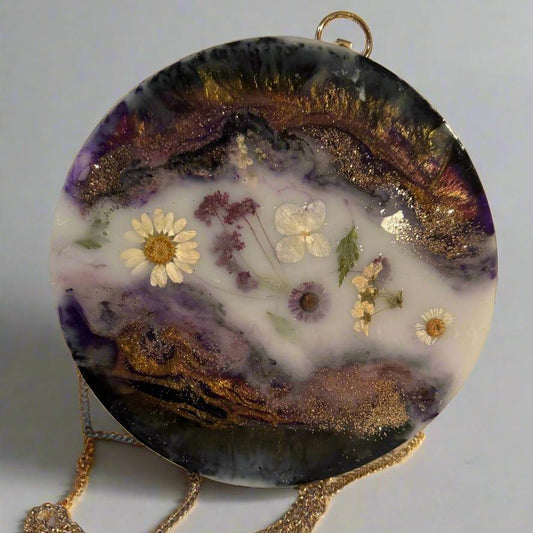 Milk Bath Floral Purple Black and White Resin Purse