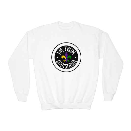 I'm From Louisiana Circle Logo Youth Crewneck Sweatshirt