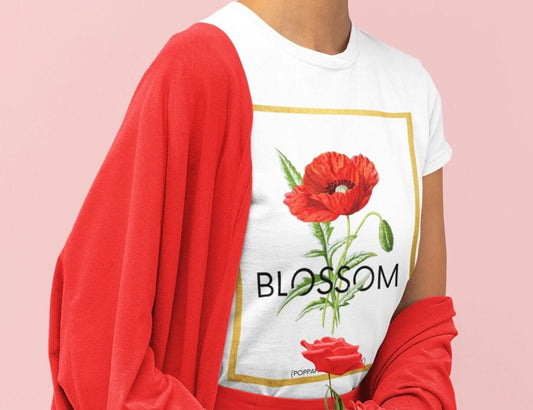 Red Poppy Blossom T-shirt; 3-D Flower Design Shirt; Nature Themed Clothing; Unisex Jersey Short Sleeve Tee