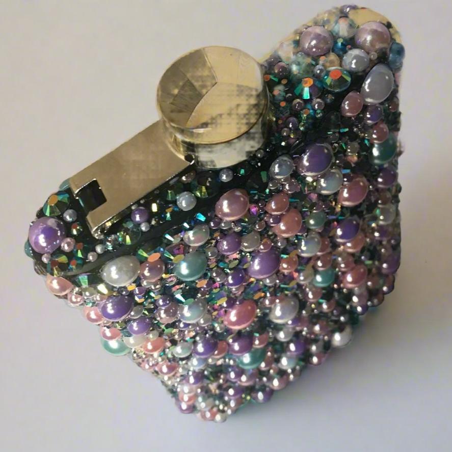 Colorful Rhinestone and Pearl Bedazzled 8oz Stainless Steel Hip Flask and Funnel Set wthe