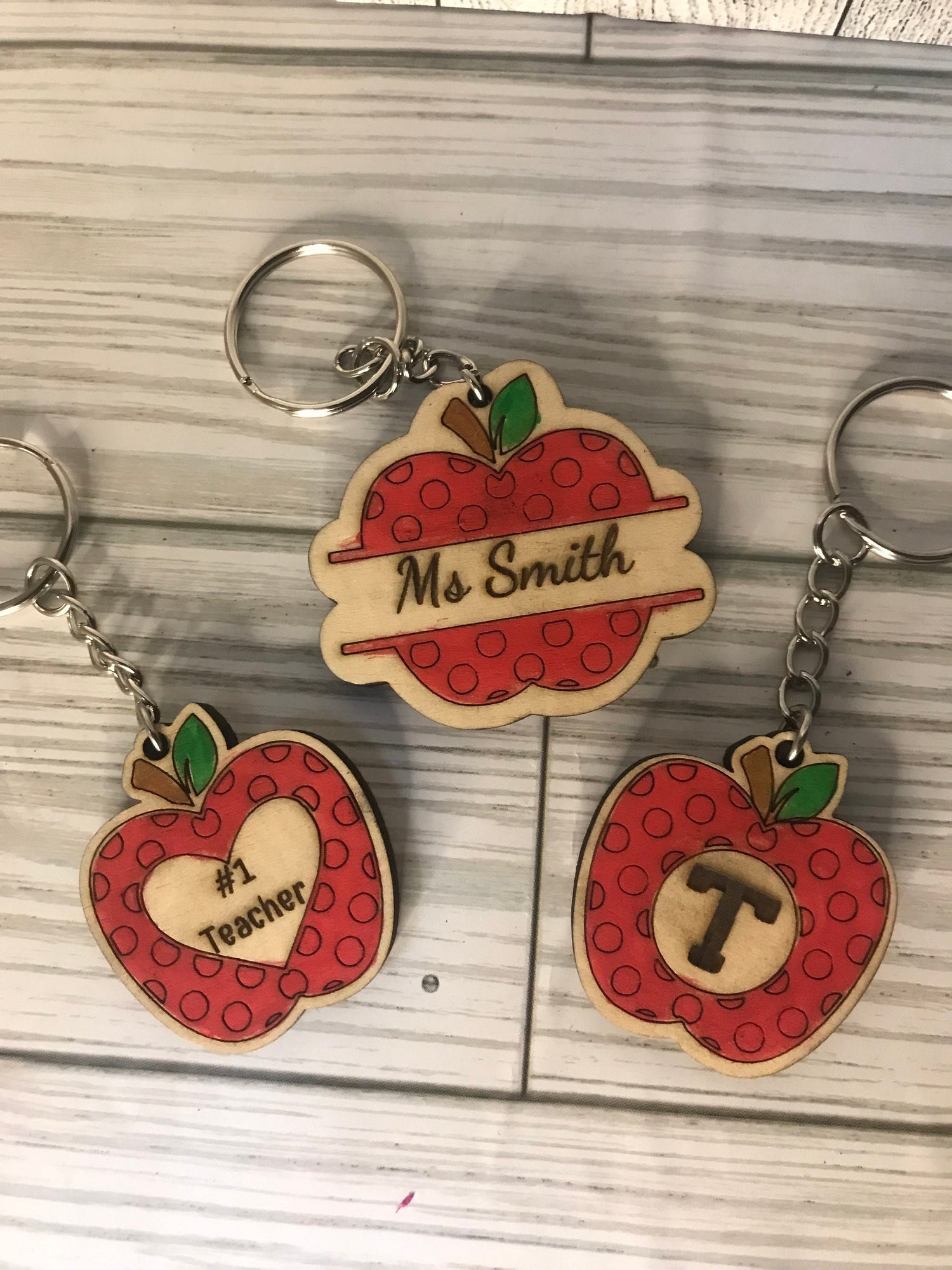 Custom Laser Cut and Engraved Wooden Apple Keychain, Teacher Bag or Purse Charm