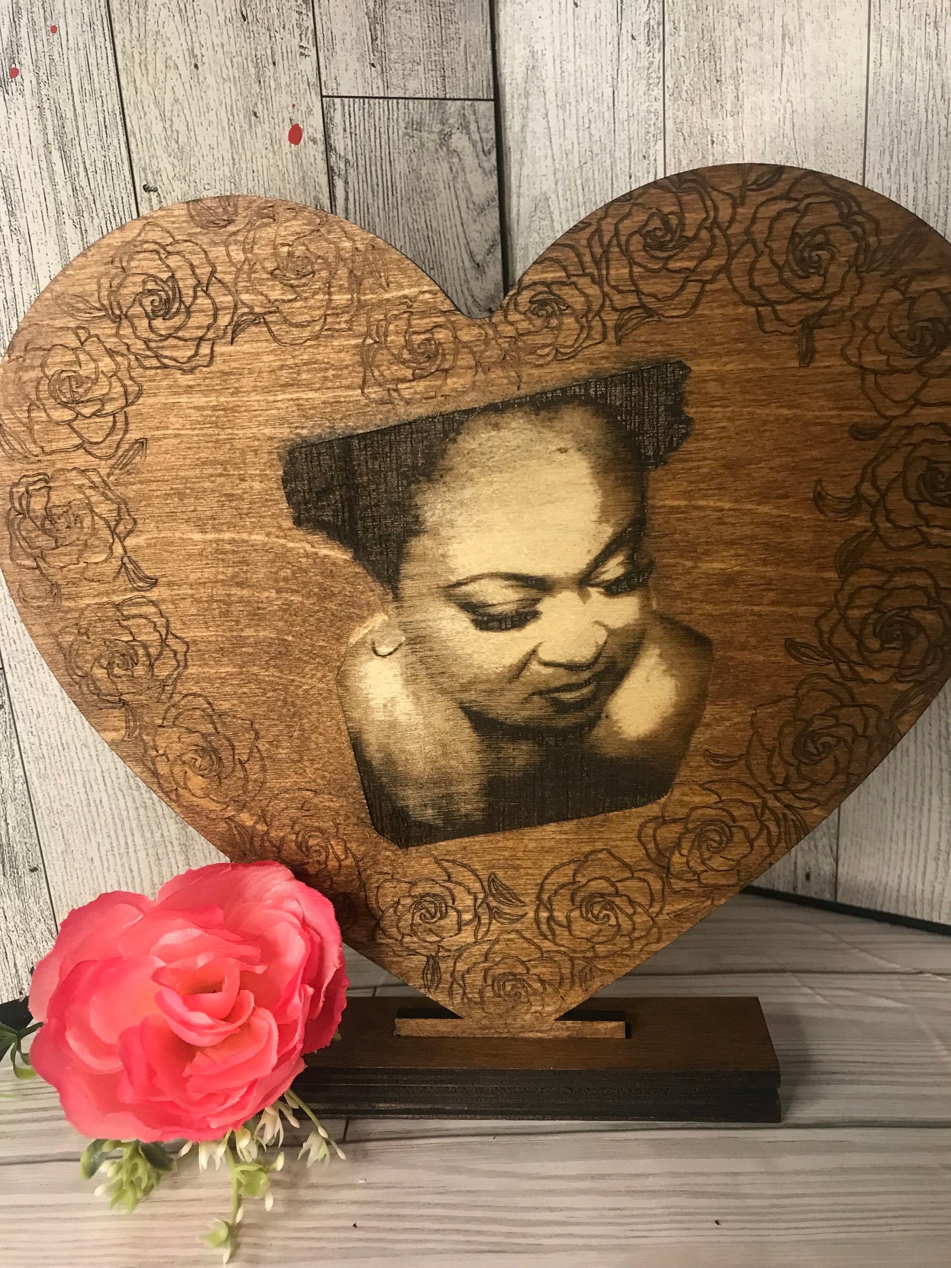Wooden Heart Plaque with Laser Engraved Photo
