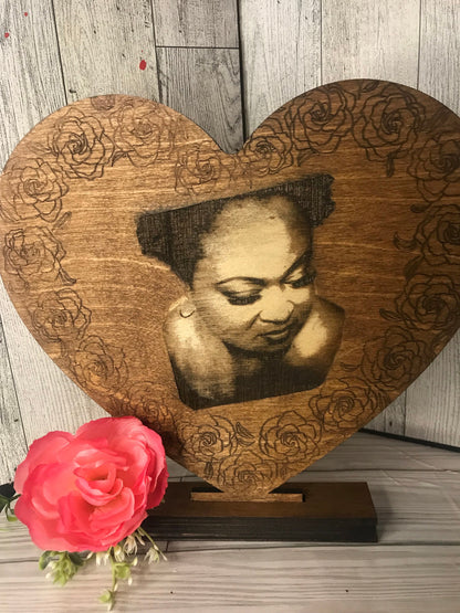 Wooden Heart Plaque with Laser Engraved Photo