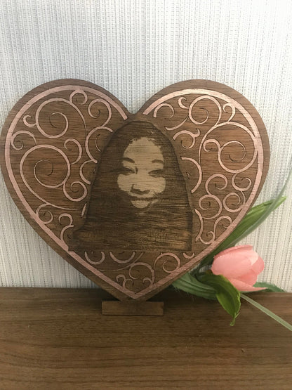 Wooden Heart Plaque with Laser Engraved Photo