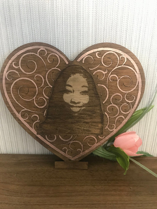 Wooden Heart Plaque with Laser Engraved Photo